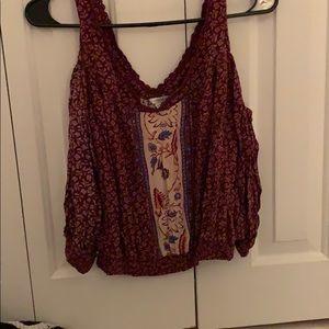 forever 21 red shoulder cut top